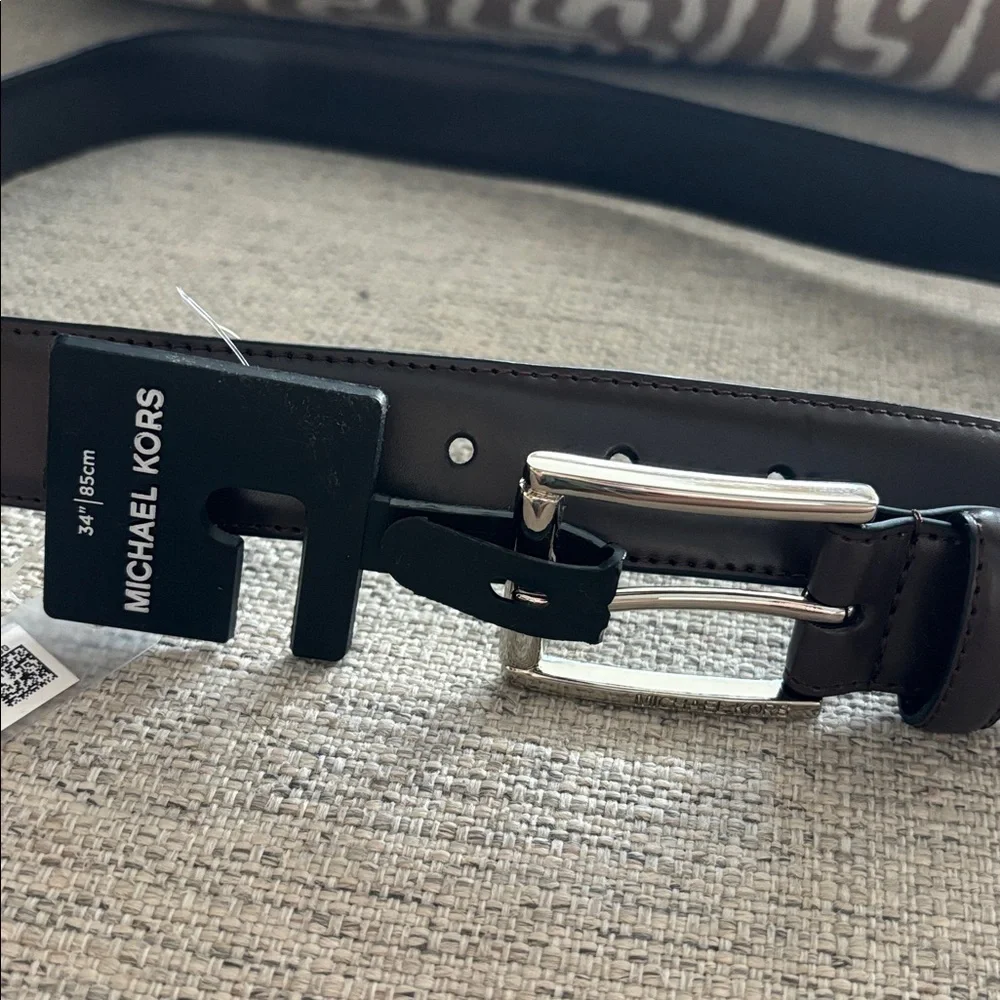 Michael Kors brown leather 31mm RECT dress pants belt size 34 NWT